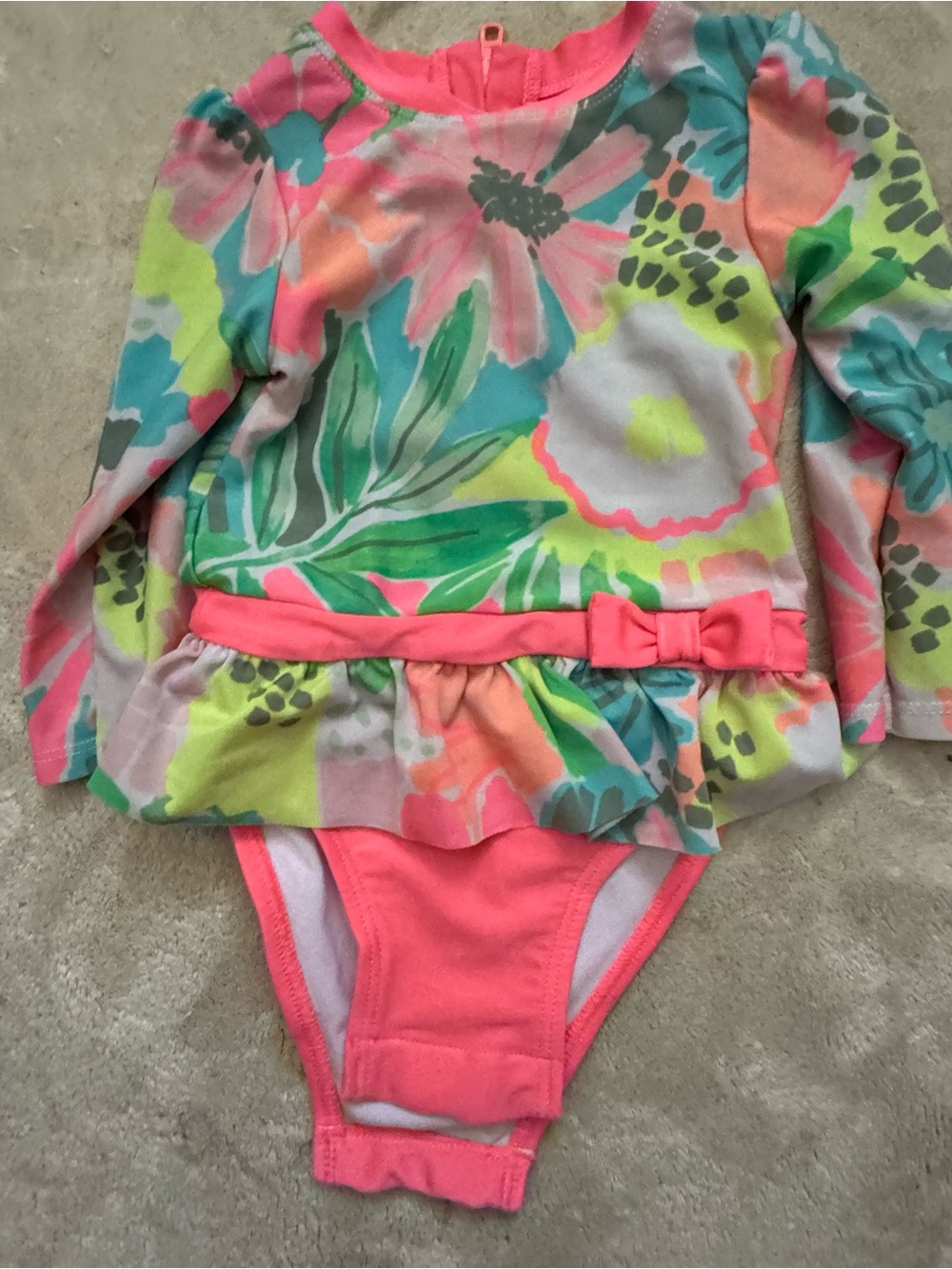 Cat & Jack Girls Multicolor Watercolor Swim Top with Coral Trim